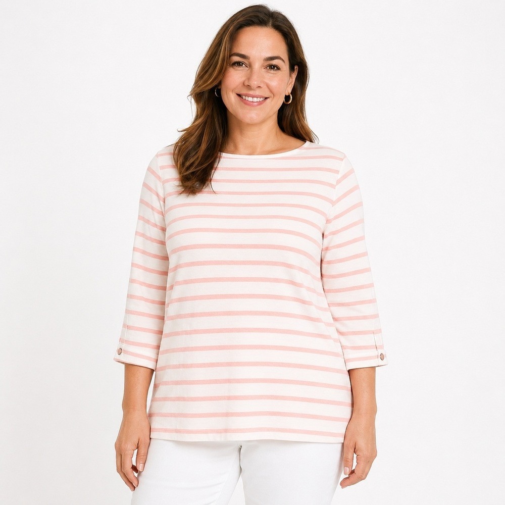 J.‎ Jill Pink White Striped Cotton Boat Neck 3/4 Sleeve Top XL NWT